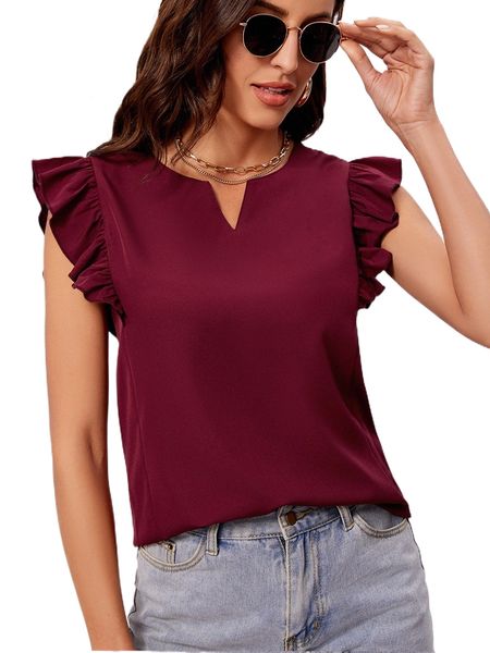 

butterfly sleeve notched neckline blouse h3ga#, White