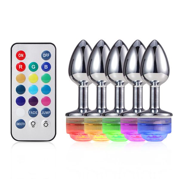 Plug anale in metallo dilatatore dell'ano telecomando che cambia colore LED perline di testa giocattoli sexy per donne uomini strumento di masturbazione gay