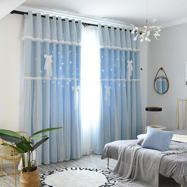 Cortina cortina cortina estilo princesa de estilo dupla camada de camada blecaout cortinas ocas com tecido de tule hang para casa de estar em casa janela