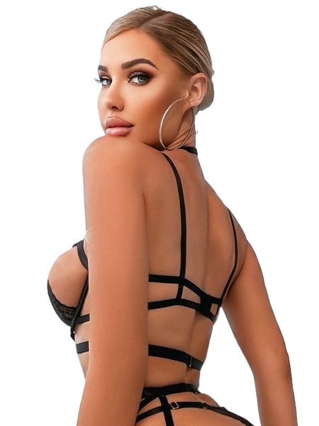 

5pack floral lace cut out underwire thong lingerie set s0ms#, Black;red