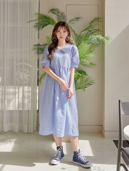 

dazy gingham puff sleeve babydoll dress d9wk#, Black;gray