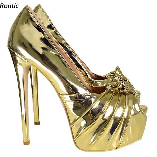 Rontic Fatti A Mano Delle Donne Della Piattaforma Pompe Vernice Ultra Alti Tacchi A Spillo Peep Toe Splendido Oro Del Partito di Cosplay Scarpe Formato DEGLI STATI UNITI 5-20