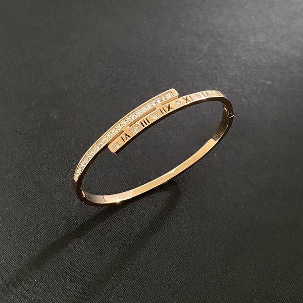 

bangles bracelet designer jewerly women rose gold roman lettering hollowed-out bangle female inlaid zircon dislocation, Black