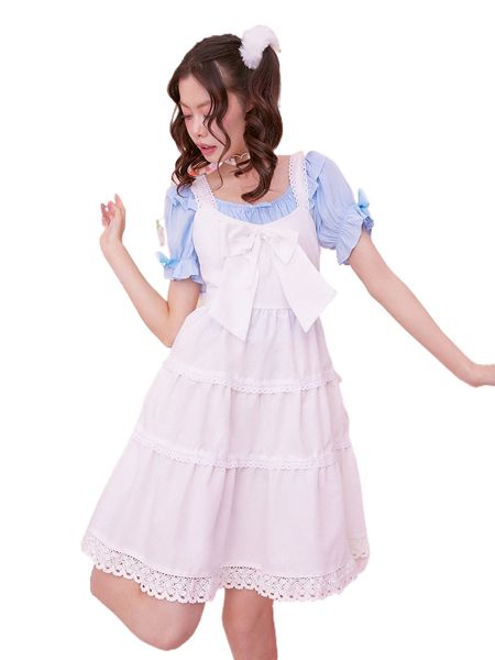 

kawaii guipure lace bow detail dress w7hj#, Black;gray