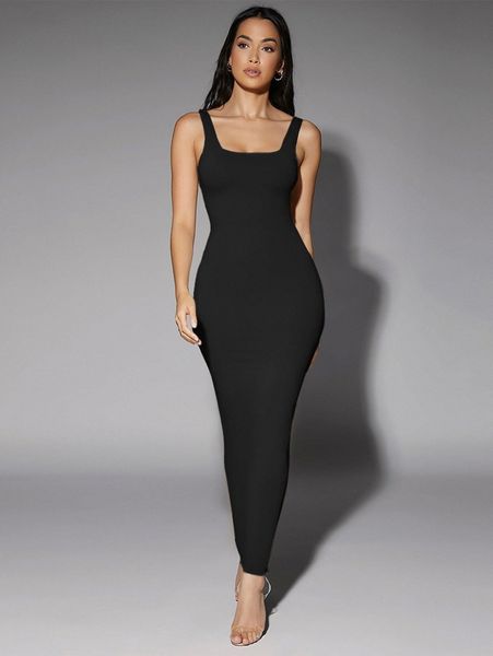 

club solid scoop neck tank dress y13h#, Black;gray