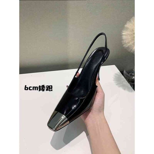 

sandals rose same shoes women's black patent leather banquet thin heel sandals metal square head park caiying high heels 324u