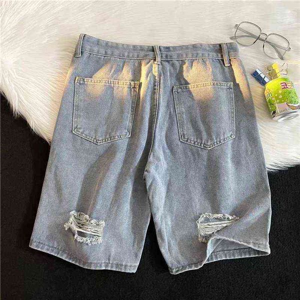 

hole denim shorts summer thin section 2022 new five-point pants tide brand ins hong kong style korean version trend shorts t220517, White;black
