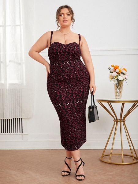 

plus leopard print dress c1yc#, Black