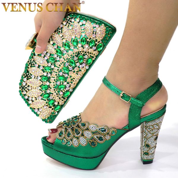 

2020 new green with print desgin shoes and evening bag set sandal handbag heel height .5cm 0227, Black