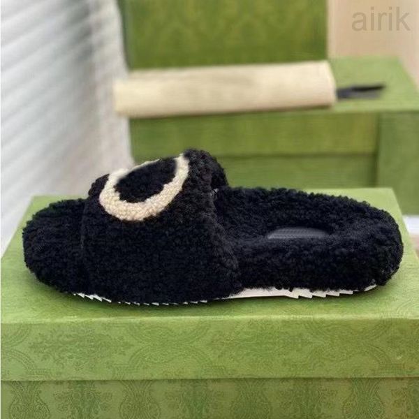 

winter men cartoon slippers fashion lazy black white letter women designer shoes platform lady 100% keep warm wool flops