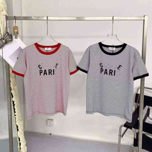 

spring new t-shirt women's plug stripe casual neck batch, White