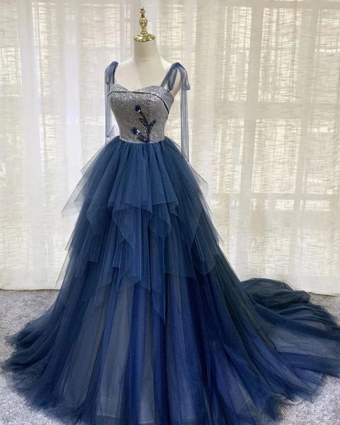 Sparkly Prom платья без бретелек блестки скромные без рукавов длиной дола шарикового платья слоистые пухлые тюль длинное формальное платье емкости