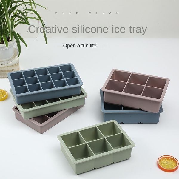 Silicone Ice Cube Mold 3 Color Big Grid Maker Bandeja flexível com gadgets e acessórios de cozinha de tampa 220617