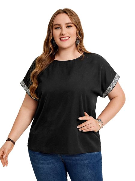 

emery rose plus sequin decor batwing sleeve blouse d9da#, Black
