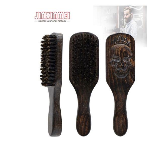 

men's beard brush long handle portable bristle beech brush skull pattern