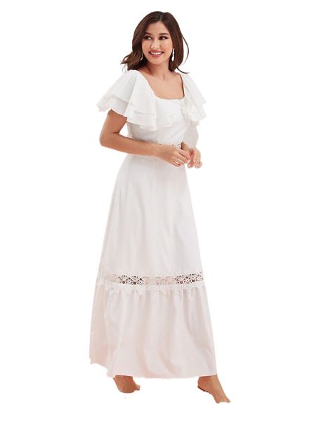 

modely guipure lace insert ruffle trim dress b5lu#, Black;gray