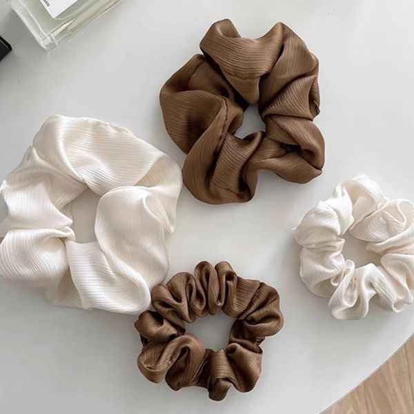 

silk scrunchie solid color hair bands elastic ponytail holder soft headband women luxury hair accessories 10pcs, Slivery;white