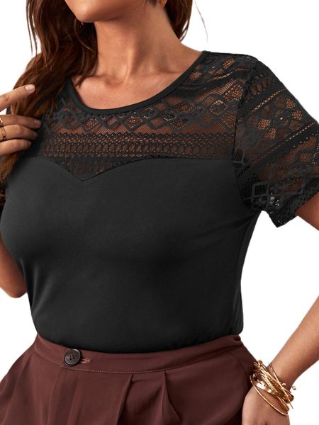 

plus contrast lace tee d5zu#, Black