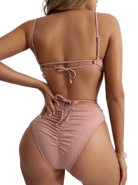 

ruched tie back bikini swimsuit k8ck#, White;black