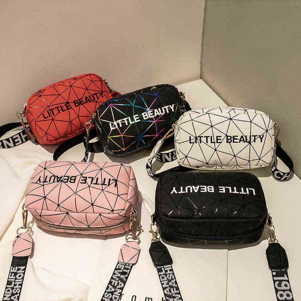 

women's bag 2022 summer korean version colorful geometric rhombic printing letters ribbon camera mobile phone one shoulder oblique cros