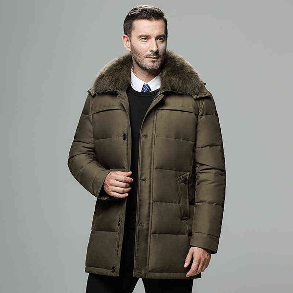 

winter genuine fur hood long duck down jackets men windproof thick down coats male casual outerwer brand down parkas overcoats t220715, Black