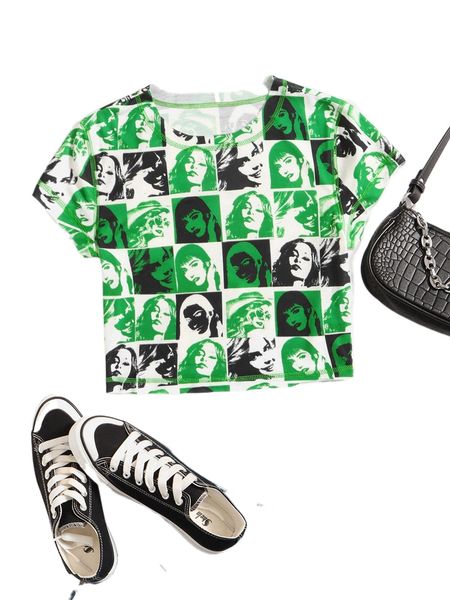 

figure graphic stitching crop tee 00s9#, White
