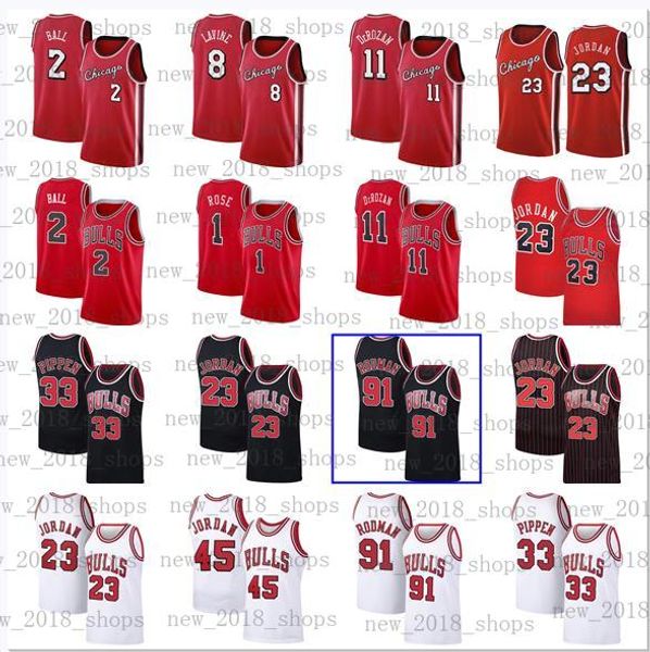 

23 michael lonzo ball derrick rose 2 chicagos bull 33 scottie pippen 91 dennis rodman demar derozan 75th anniversary retro basketball jersey, Black;red