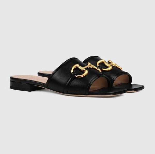 

newst luxury deva women's leather slides sandal horsebit gold-toned outdoor lady beach sandals casual slippers ladies comfort walking s, Black