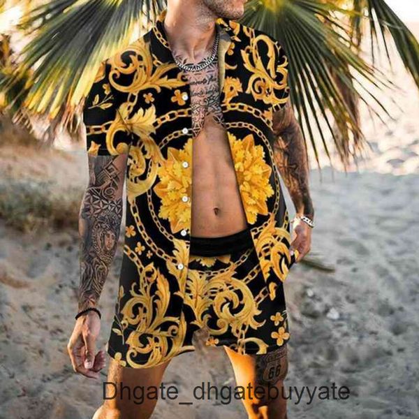 

casual luxury men's shirts men tracksuits hawaiian sets printing summer short sleeve button shirt fashion beach shorts tees streetwear, White;black