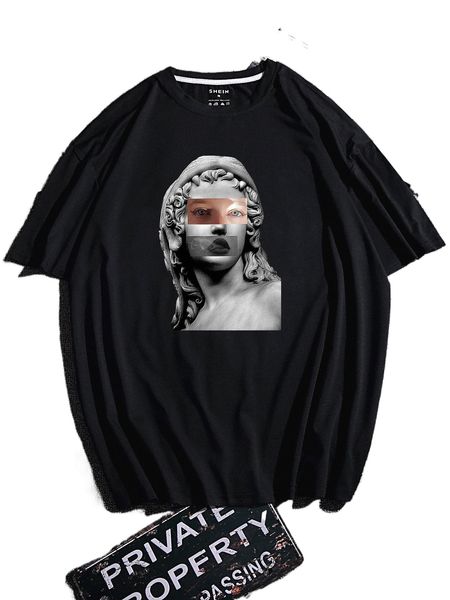 

men statue and figure graphic tee g32w#, White;black