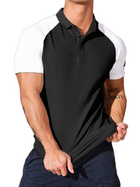 

men two tone raglan sleeve polo shirt s3dw#, White;black
