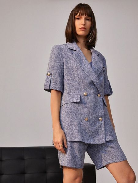 

space dye roll tab sleeve double breasted blazer b6dh#, White