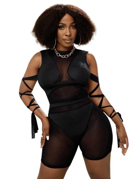 

sxy mesh insert lace up sleeve crop & biker shorts i0al#, White