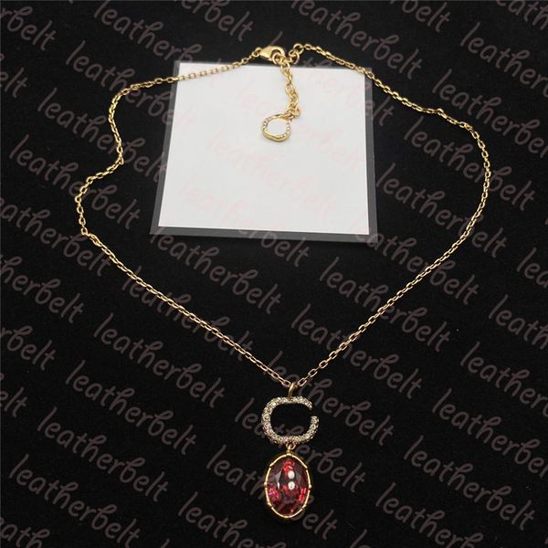 Collana con doppia lettera di diamanti con ciondolo rubino di lusso Collana da donna con collane a catena sottile in oro