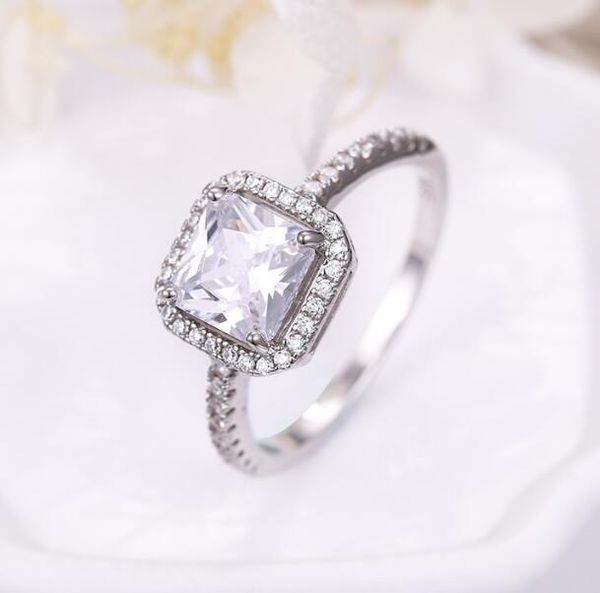 

18k plated gold ring princess cut simulation diamond engagement ring, Slivery;golden