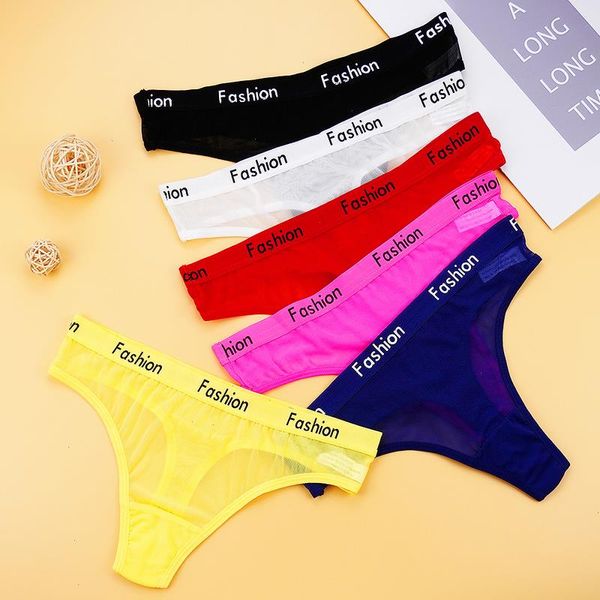 

3pcs pack transparent thong women panties letter fashion sporty tanga nylon low-rise ladies underwear t panty, Black;pink
