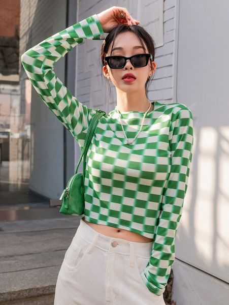 

dazy checker print crop tee 65ec#, White