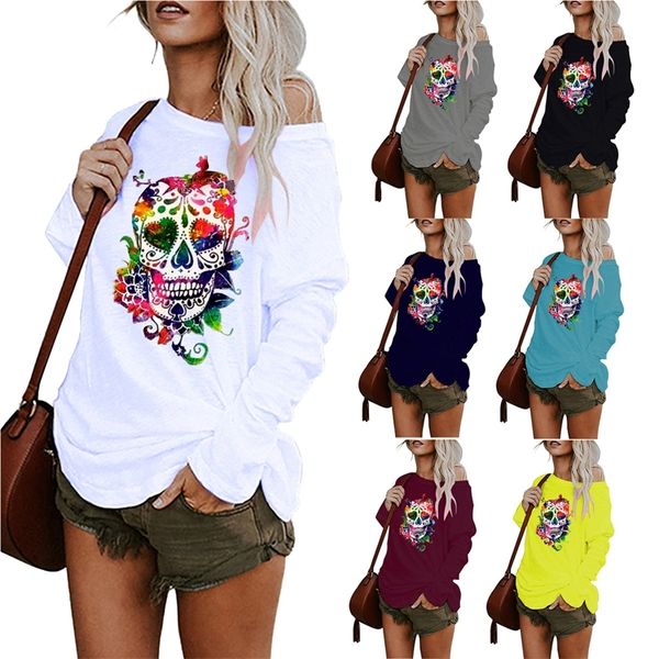 Mode Bunte Schädel Druck T-shirts Casual Oansatz Langarm Harajuku Stil Pullover T Shirts Lose Elegante Straße Tops 2XL 220511