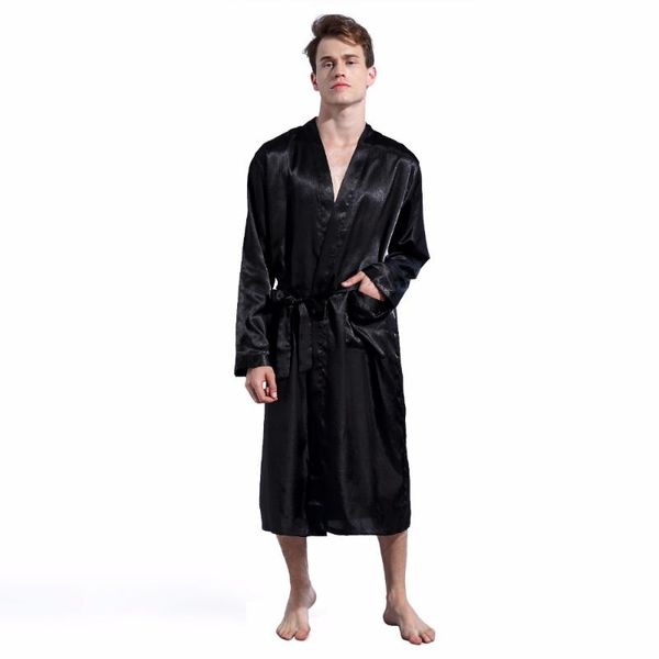 Restas de sono masculinas Vestidos masculinos de cetim de seda Vestido de banho de banho longa e de manga longa Pijama masculino Sleeping Sleeping Sleep