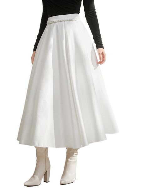 

x farah high waist pearl beaded flare skirt s1sw#, Black