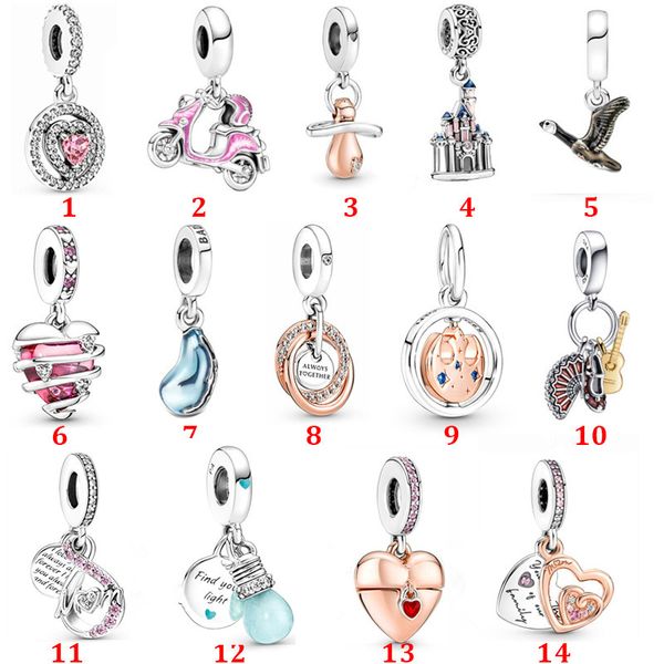 

2022 mother's day silver family always encircled dangle charm 925 sterling silver pink scoote charms diy pandora beads bracelet for, Black