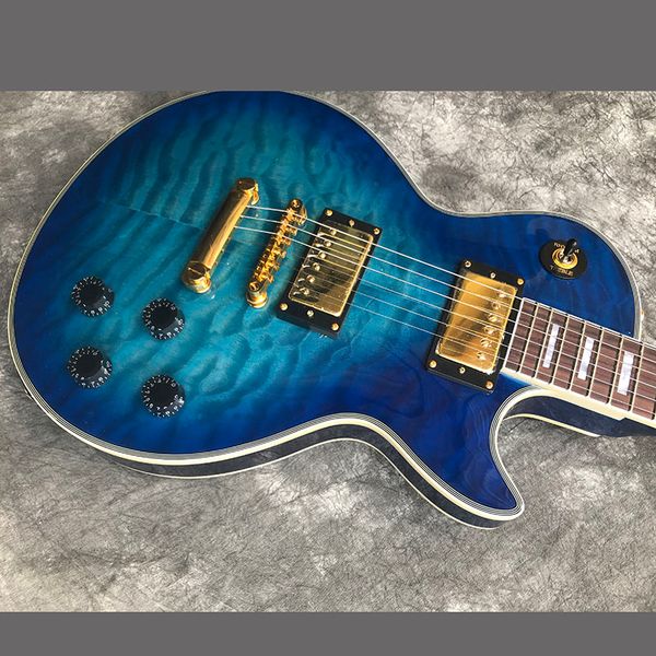 

chinese electric guitar les transparent blue color flame maple 6 strings