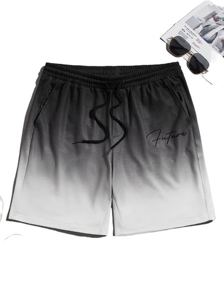 

men letter graphic ombre drawstring waist shorts v3hi#, White;black