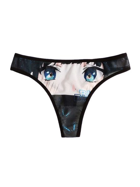 

romwe anime cartoon figure graphic mesh panty c3zk#, Black;red