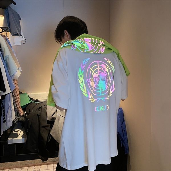 

reflective tshirt streetwear men cool cotton white tshirt japan harajuku oversized funny summer half sleeve 220608, White;black