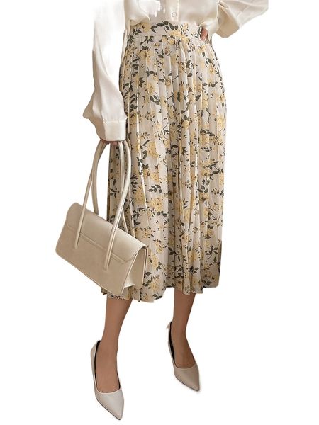 

dazy floral print pleated skirt 56fc#, Black