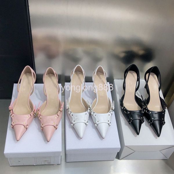 

sandals high end quality style temperament high heels women's pointed thin side air design fashion baotou sandals women, Black
