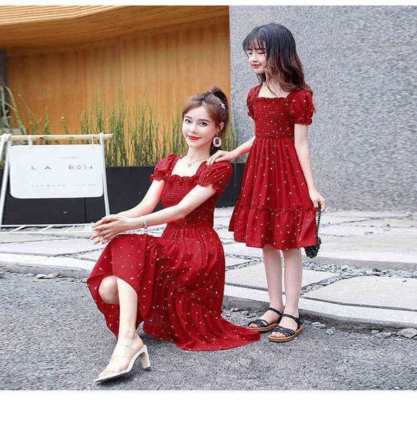 Mutter und Tochter Kleid Sommer Neue Chiffon Familie Passenden Outfits frauen Kostüm Baby Mädchen einteiliges Kleid Kleidung