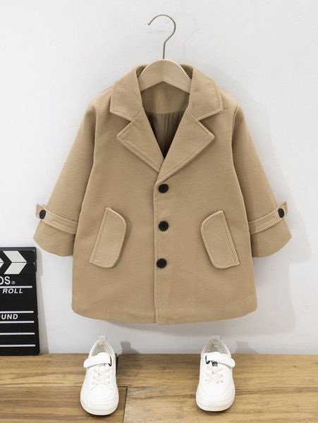 

toddler boys lapel collar button front overcoat she, Blue;gray