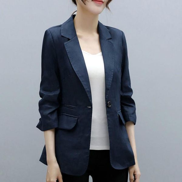 Ternos femininos Blazers feminino Spring Autumn Blazer Top Slim Fit Casual Women Cotton and Linen Sone Jacket Pr040Women's